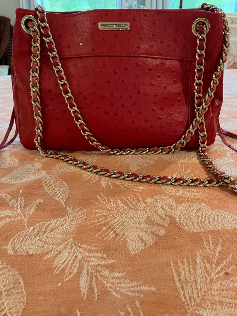 Rebecca Minkoff Red Ostrich-Texture Chain Shoulder Bag